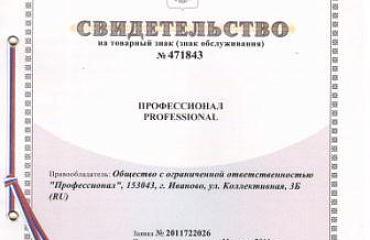 Компания Профессионал зарегистрировала товарный знак "ПРОФЕССИОНАЛ" на территории РФ.