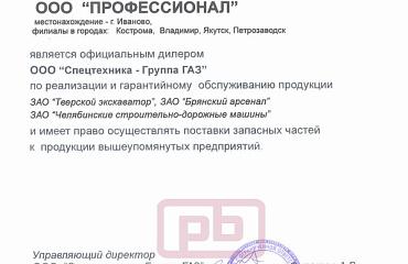 Компания ООО «Профессионал» подтвердила статус официального дилера на 2012 год.