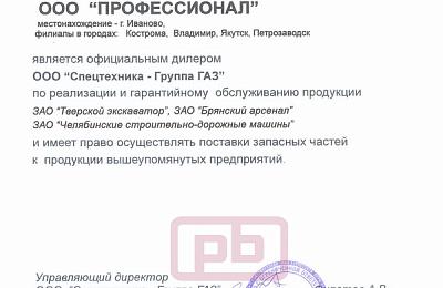 Компания ООО «Профессионал» подтвердила статус официального дилера на 2012 год.